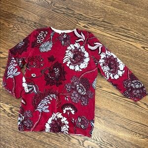 Talbots Red and Cream Floral Cashmere Sweater